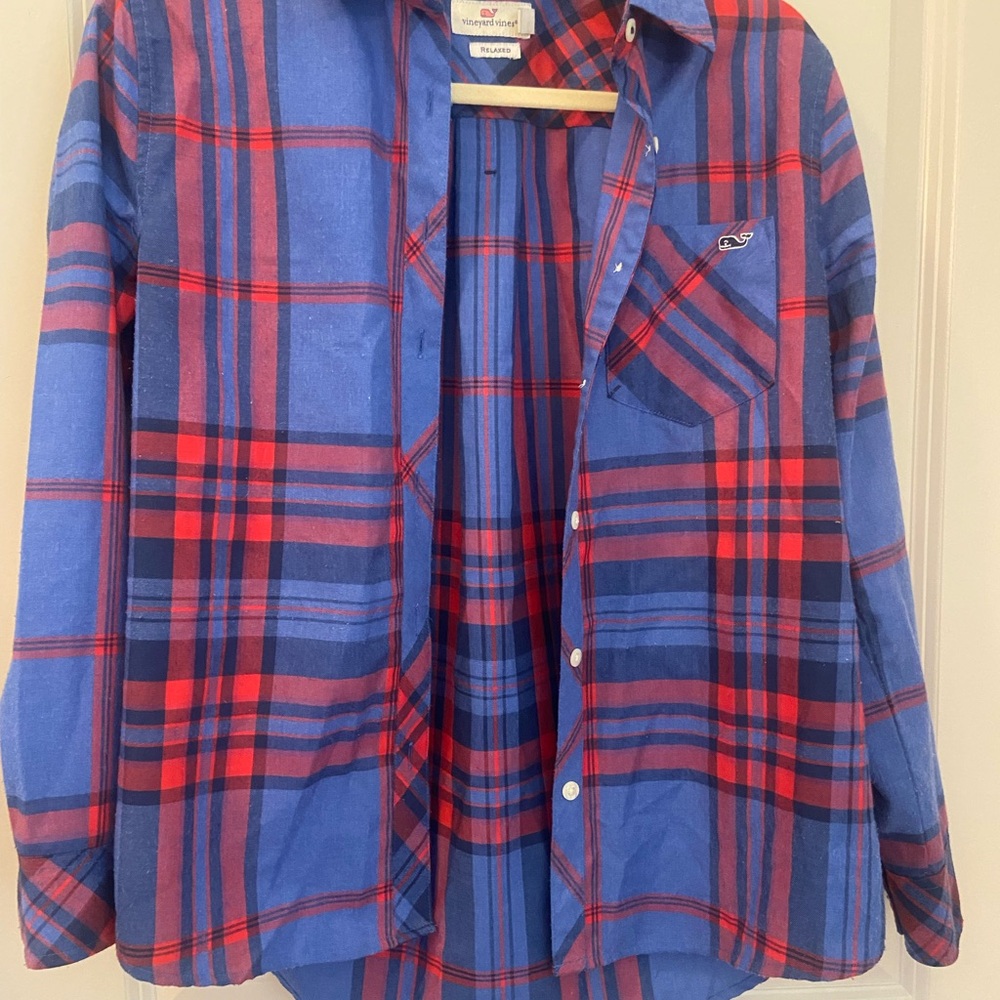 Vineyard Vines Womens Blue and Red Plaid Shirt